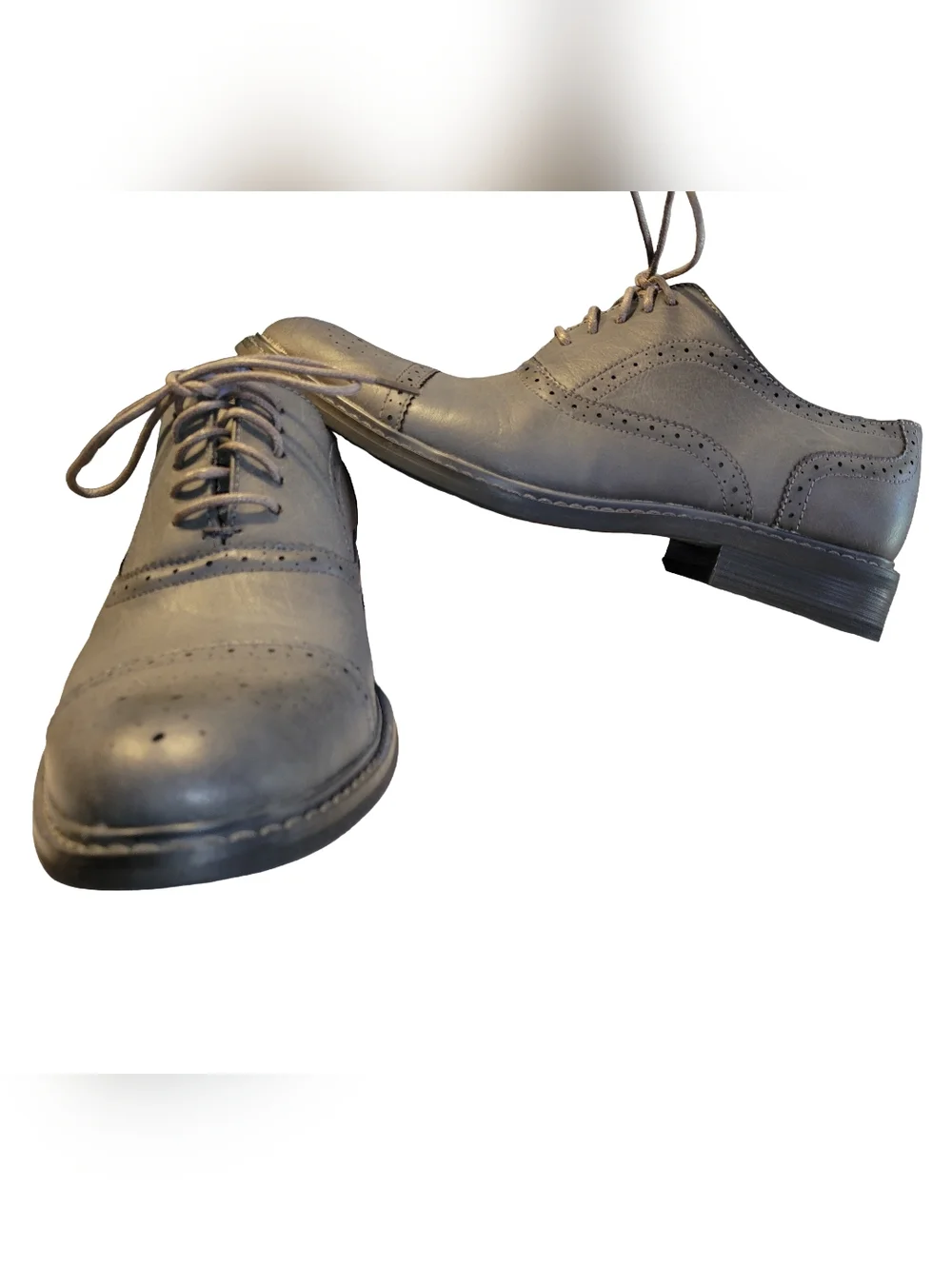 Perry Ellis Portfolio Bryant Gray Vegan Leather Wingtip Oxfords - Men’s 7.5